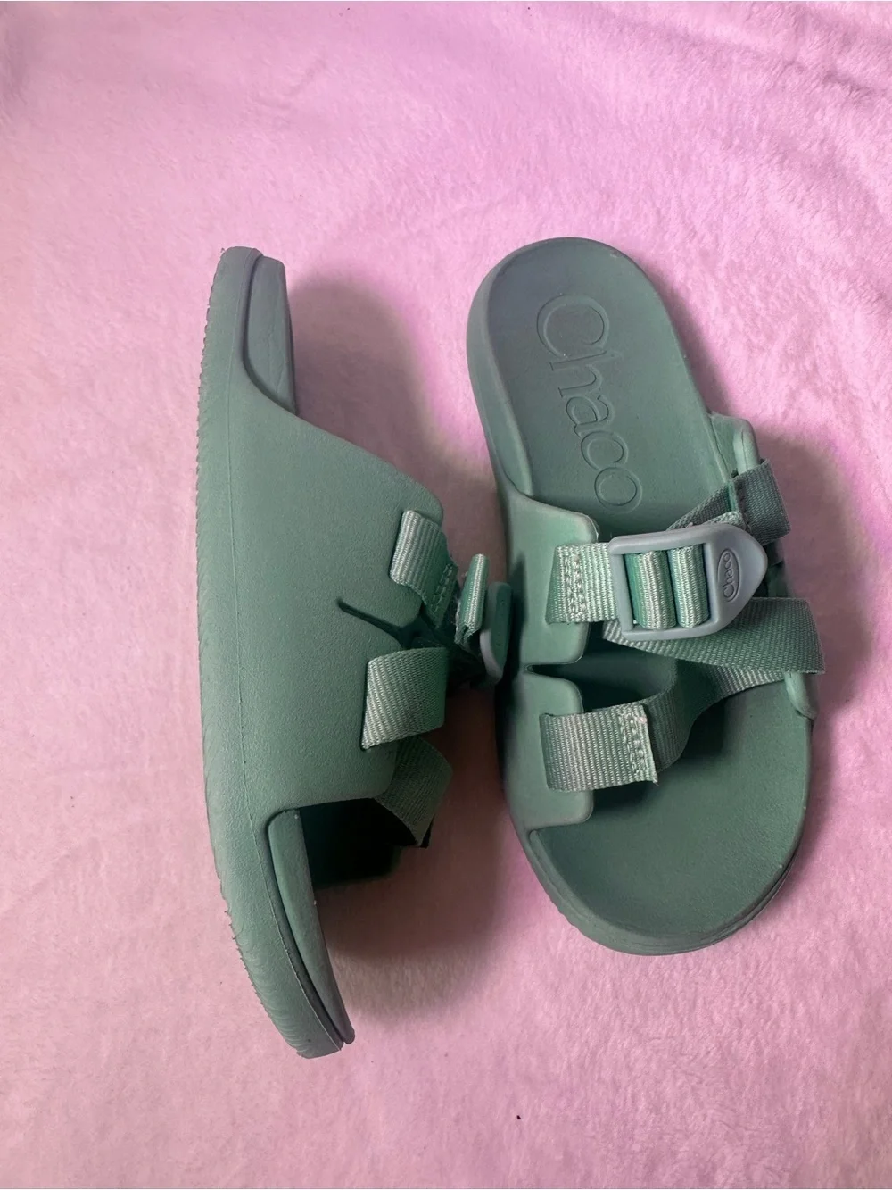 Chaco Seafoam Green Two-Strap Slide Sandals